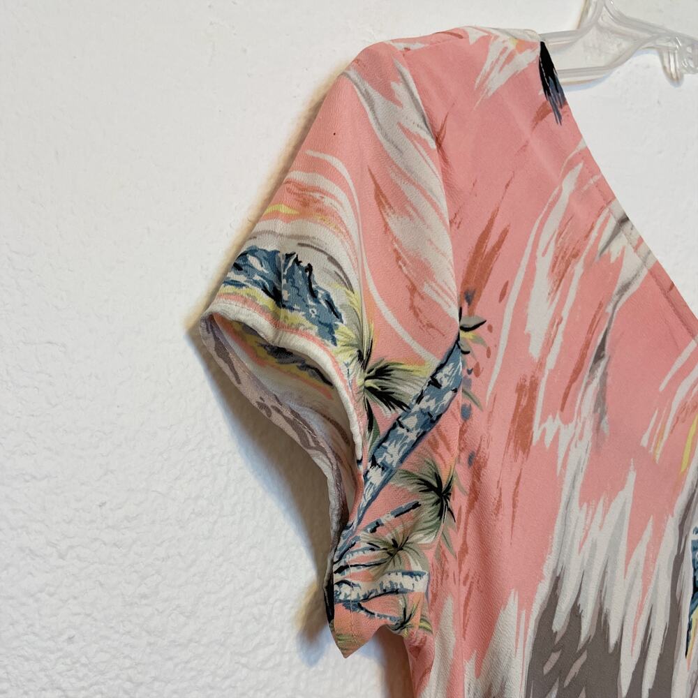 Vintage Kauaiana Palm Print Trumpet Style Maxi Dress Pink Gray White Small - Picture 7 of 13